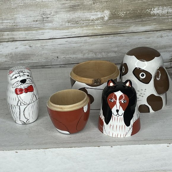 Bits And Pieces Dog & Bone Wood Nesting Dolls Stacking Doll Set Home Decor VGC - Picture 4 of 7